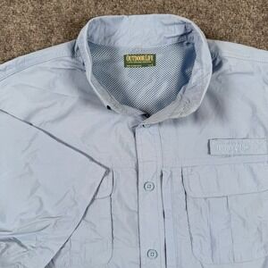 Outdoor Life Shirt Large Blue Fishing Button Up‎ Short Sleeve Vented Flaw Men's
